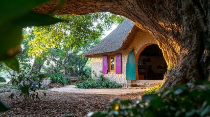 Cozy Stone Cottage in Tree Hollow  Lush Garden Escape