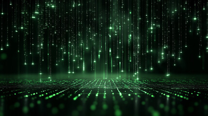 A glowing neon green digital code, data from the Matrix, black background, digital and abstract aesthetic, high-tech