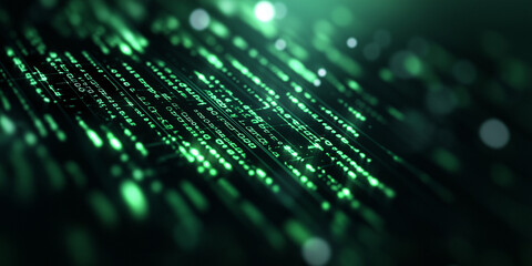 A glowing neon green digital code, data from the Matrix, black background, digital and abstract aesthetic, high-tech