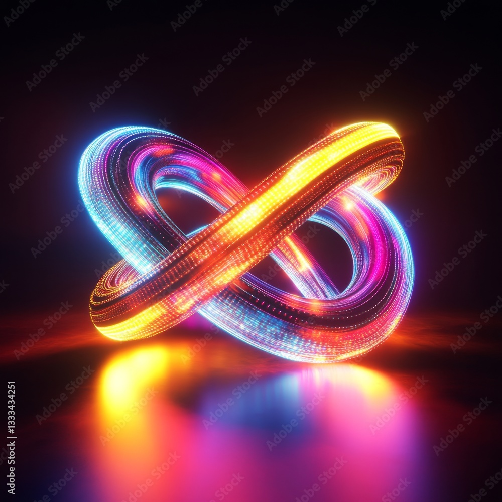 Poster abstract 3d representation of infinite loop with colorful light effects