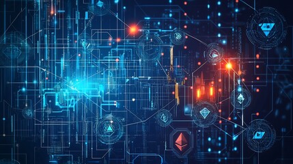 Fototapeta premium Digital blockchain inspired futuristic background interconnected cryptographic nodes artificial intelligence analysis visuals
