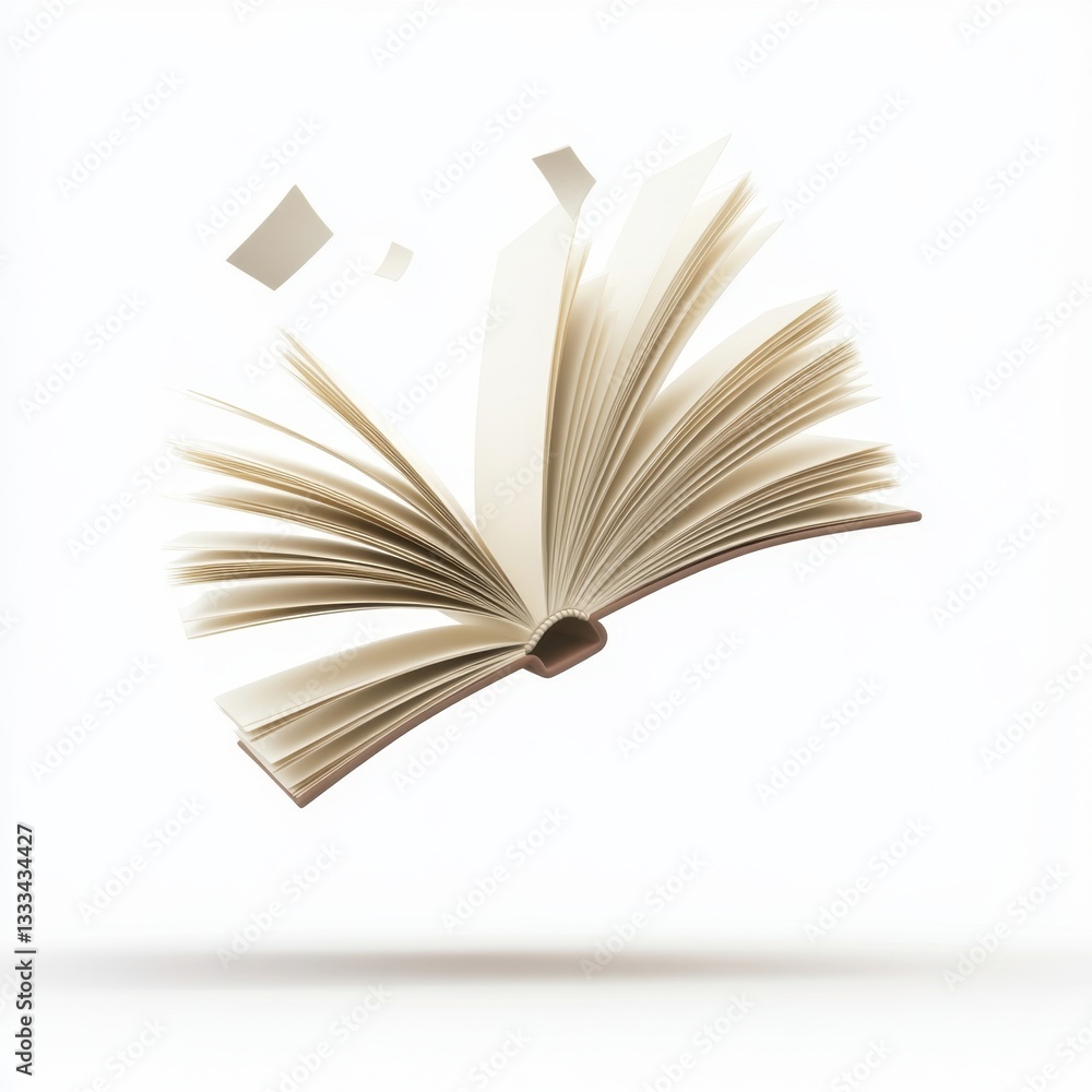 Poster floating 3d book icon with pages flipping in motion effect