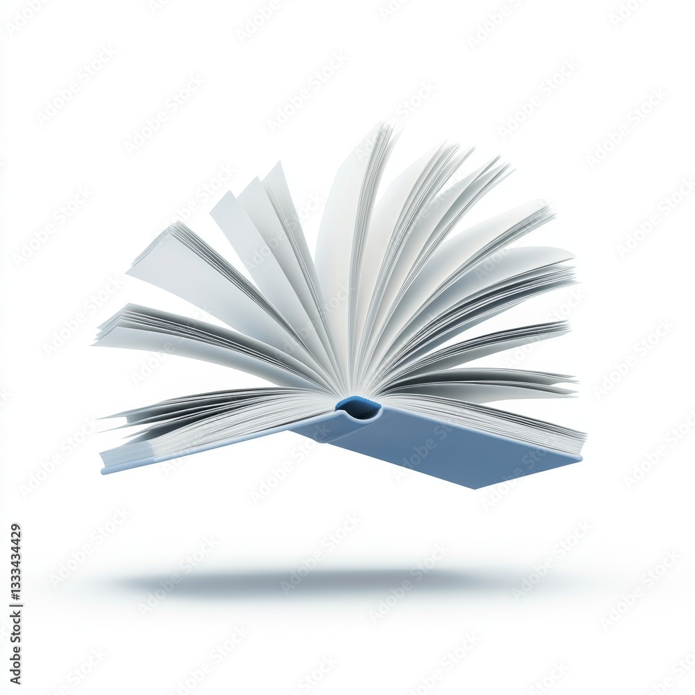 Poster Floating 3D Book Icon with Flipping Pages in Motion Display