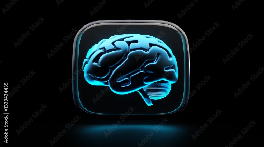 Poster sleek 3d digital brain icon with floating effect against dark background