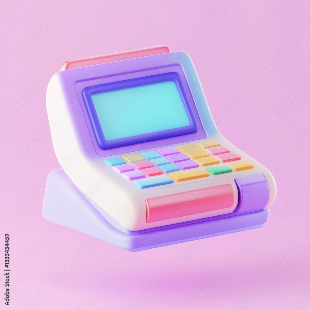 Poster sleek 3d floating cash register icon on soft color background