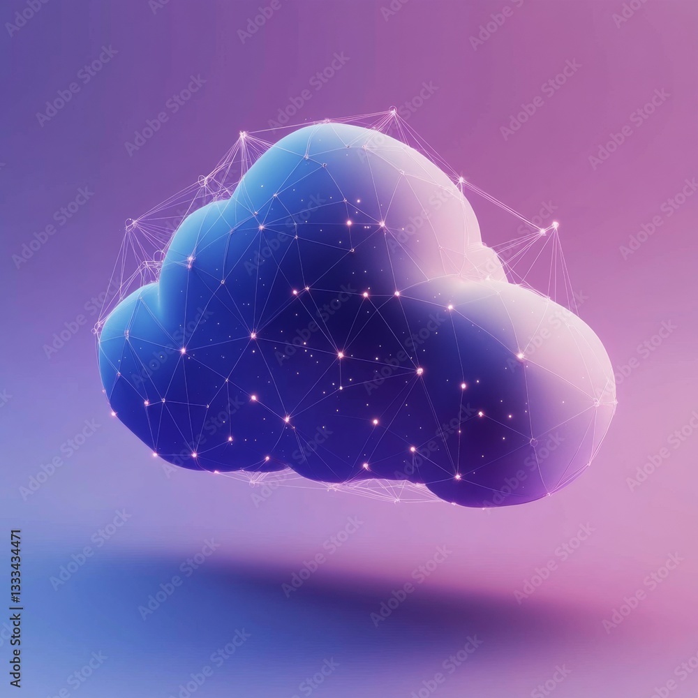 Poster floating 3d digital cloud icon with interconnected elements