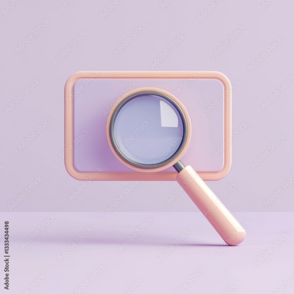 Poster floating 3d search bar with magnifying glass on soft background