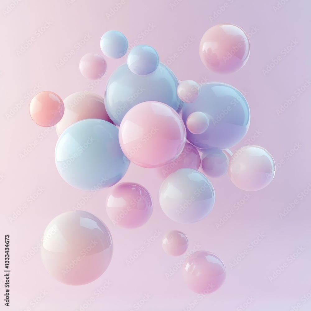Poster colorful floating 3d render of multiple thought bubbles