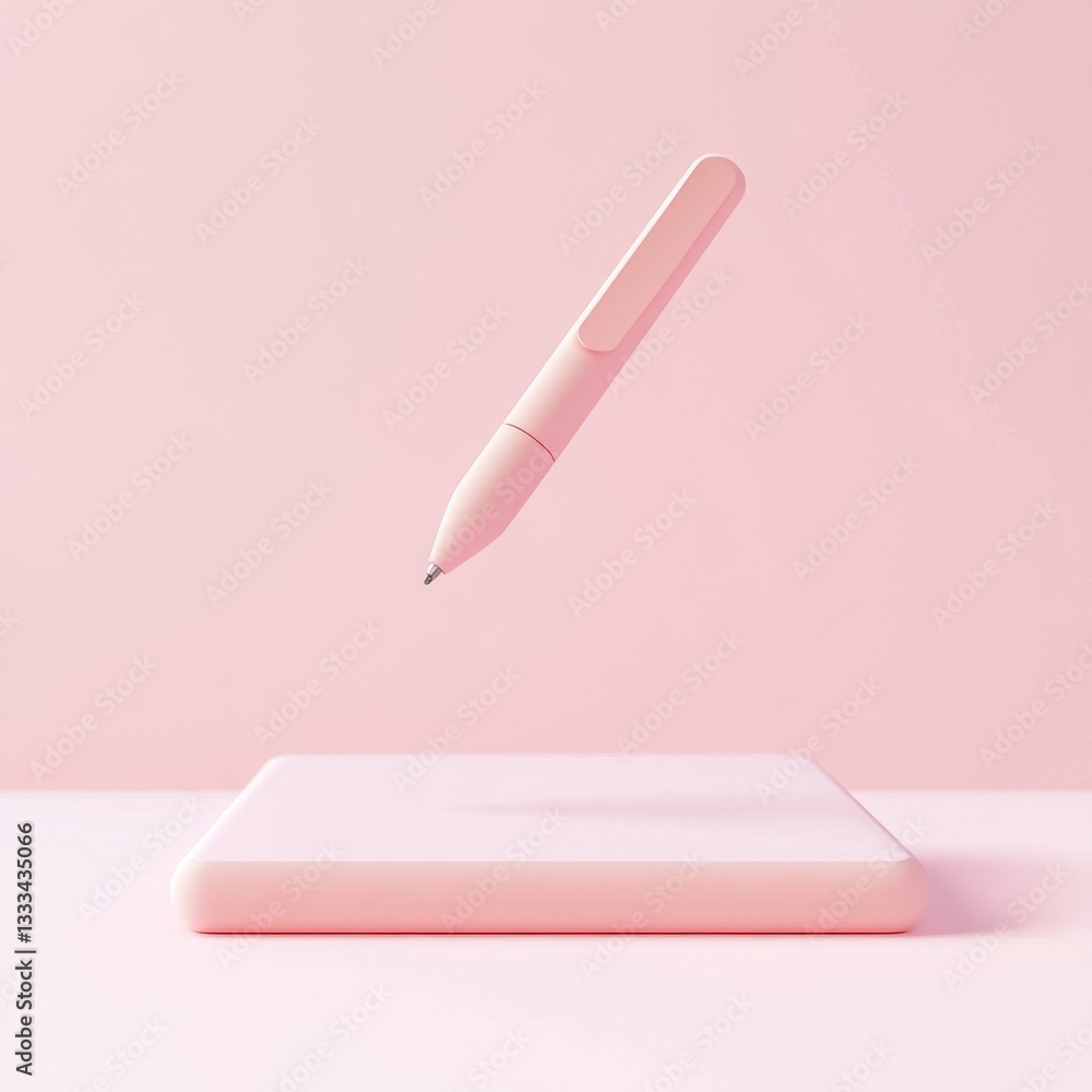 Poster minimal 3d digital notebook icon with floating pen design
