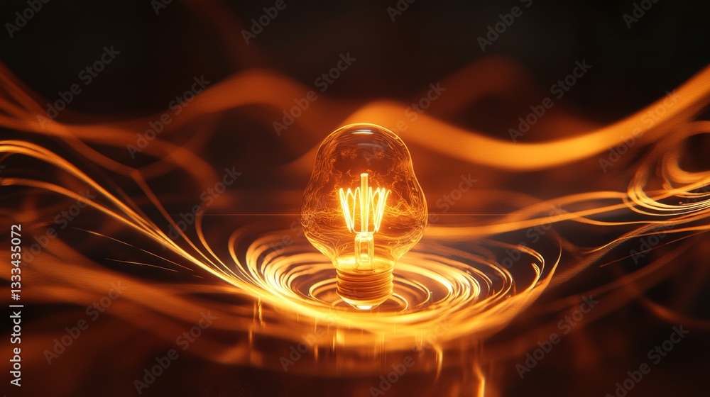 Poster 3d high-tech lightbulb icon with dynamic light wave background