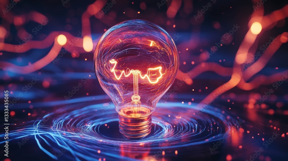 Poster high tech 3d representation of an illuminated lightbulb icon