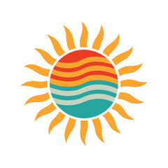 Colorful Retro Sun and Water Graphic Design retro  t-shirt design. 
