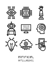 人工知能をイメージしたアイコンイラストセット　線画のみ
