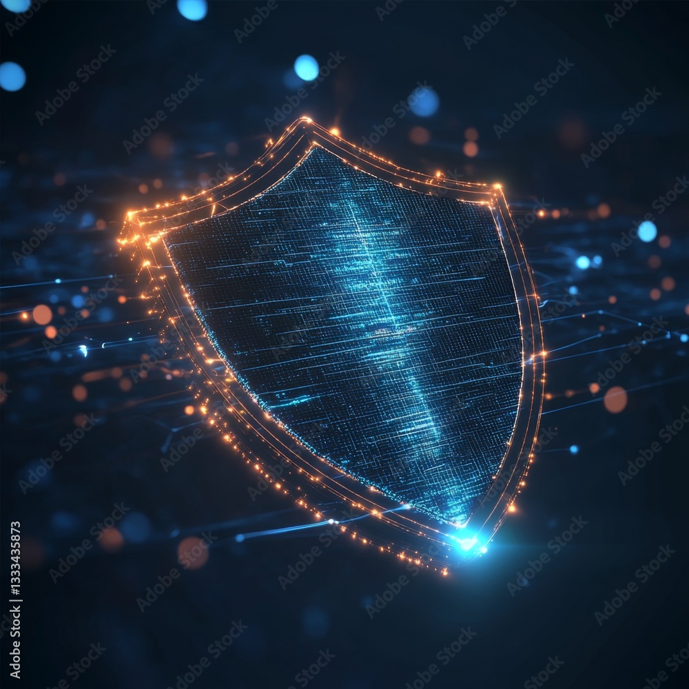 Poster 3d secure payment shield icon with digital background effects