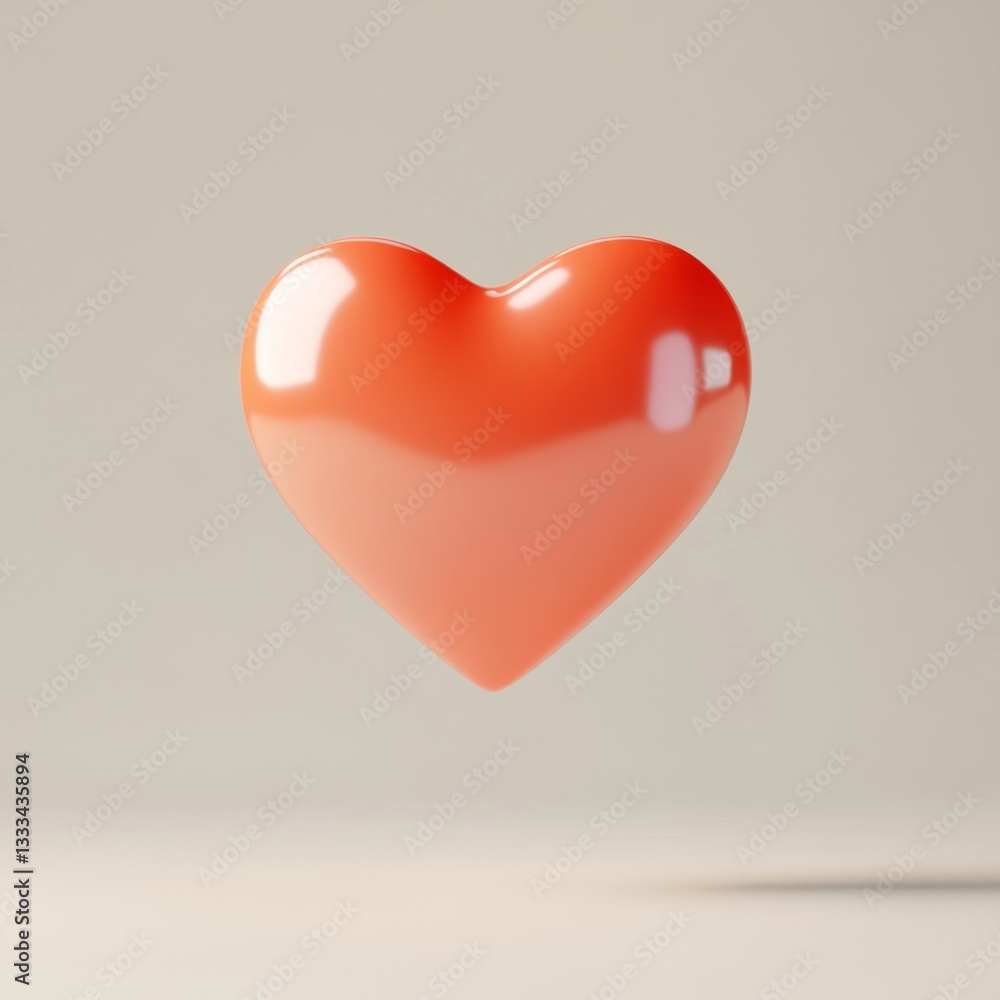 Poster red 3d heart icon for wish list and soft design elements