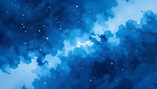 "Ethereal Blue Galaxy Painted in Watercolor Space Tones"