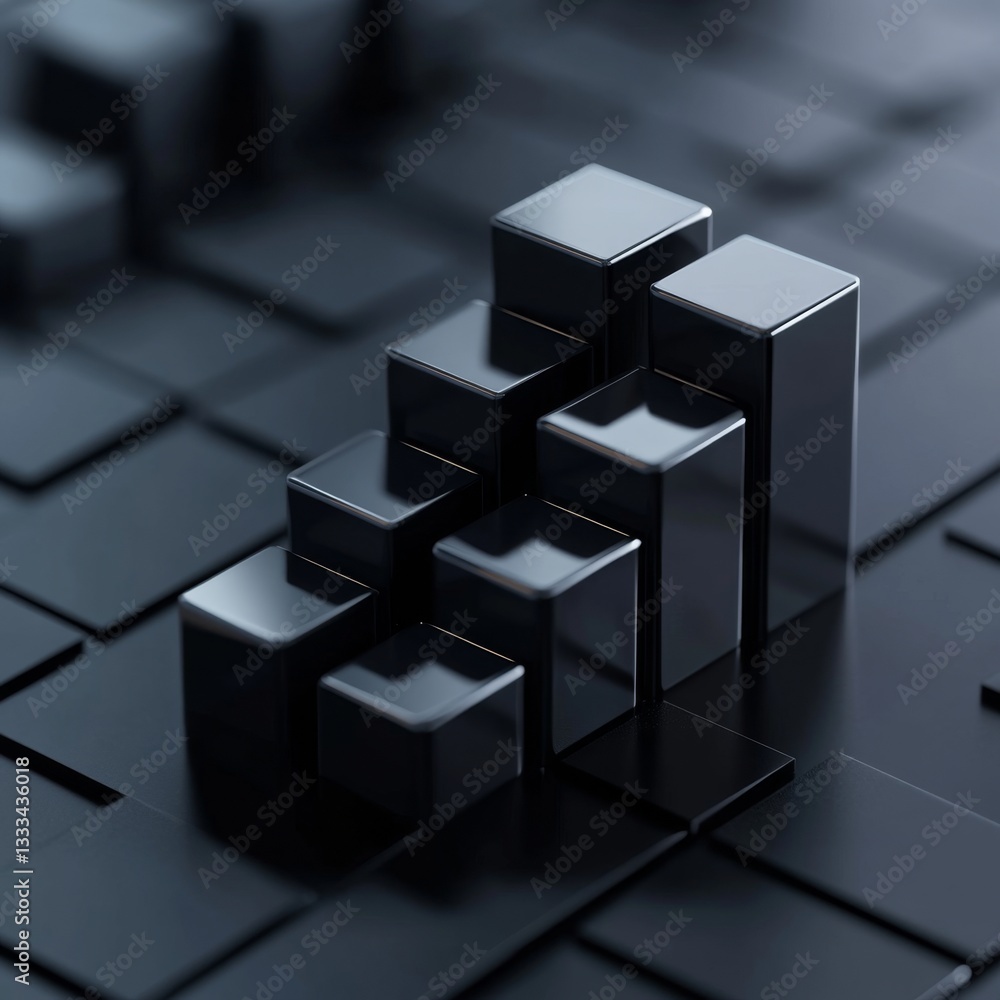 Aufkleber sleek 3d rendered icon of a bar chart with geometric shapes