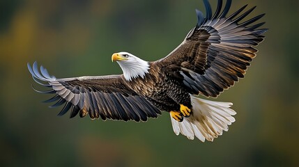 Obraz premium A majestic bald eagle soars through the open sky gracefully