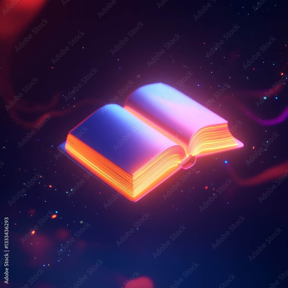 Poster vibrant 3d render of open book with colorful effects and glow
