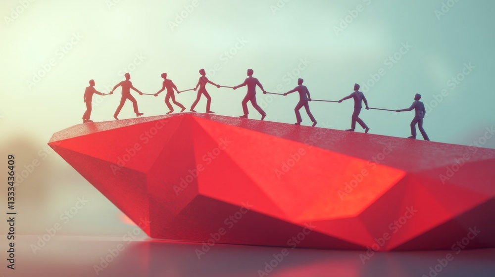 Poster teamwork and collaboration in 3d visual icon of figures on edge