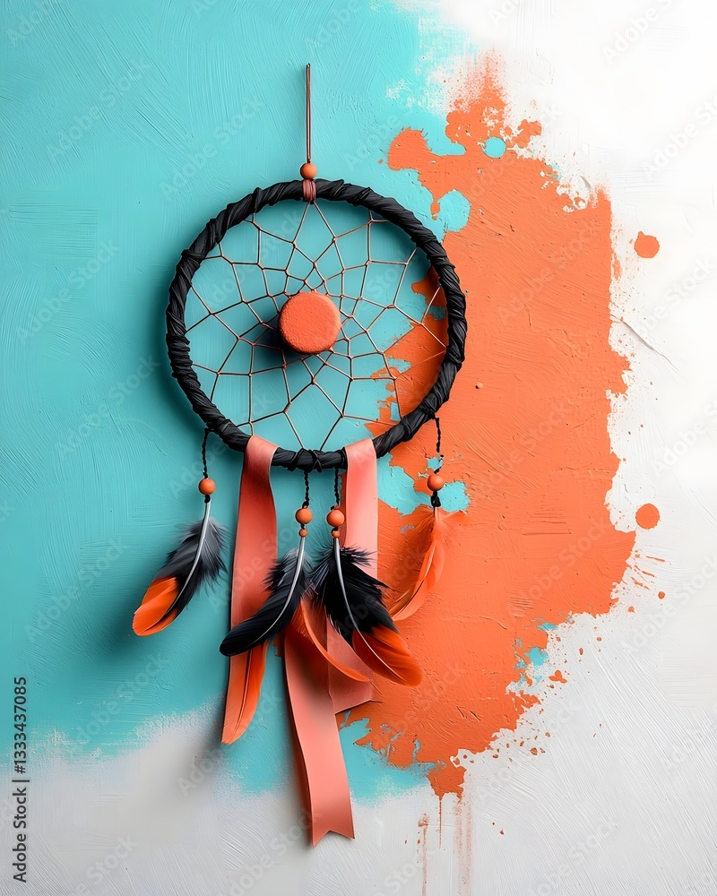Aufkleber captivating bohemian dreamcatcher with soft pink ribbon and intricate web structure reflecting the b
