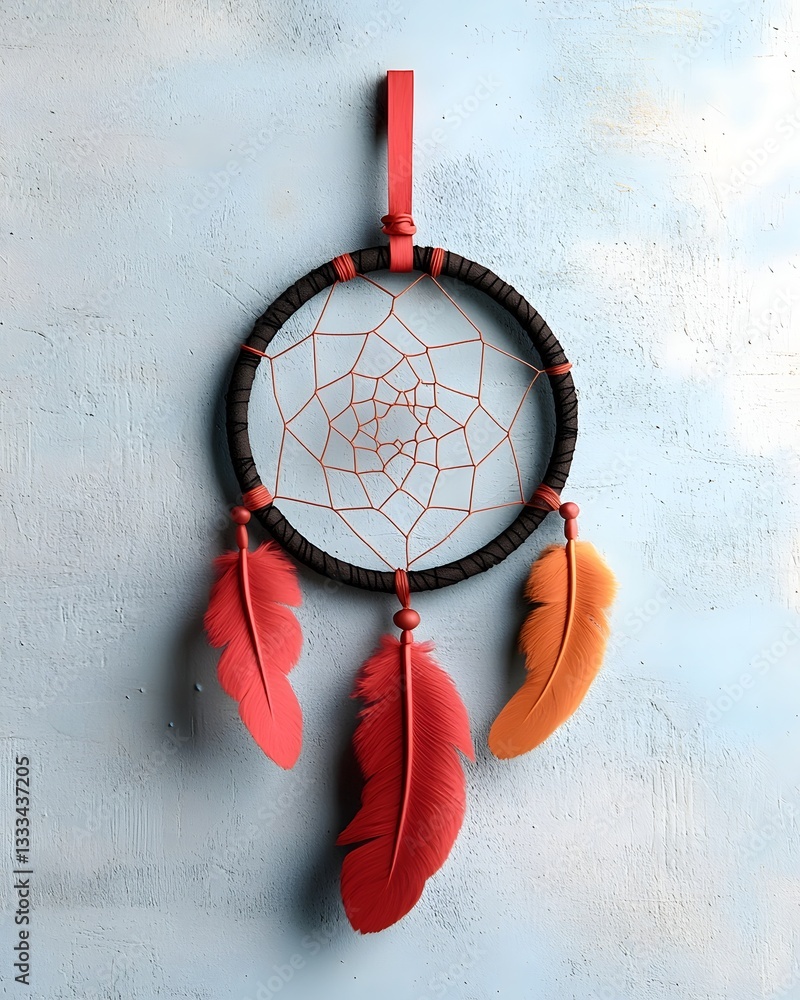 Poster captivating boho dreamcatcher with soft pink ribbon and intricate web structure featuring tactile el