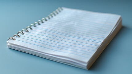 Blank spiral-bound notebook on a light teal surface.