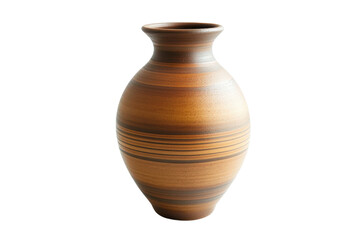 A beautifully crafted brown ceramic vase with horizontal stripes adding a touch of elegance to any home décor