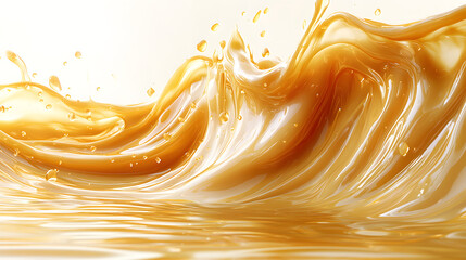 Liquid Gold: Capturing the mesmerizing fluidity of a golden liquid, this image showcases the dynamic splash and swirl of a delicious, viscous substance. Its rich color and glistening surface. 