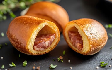 Delicious Salami Filled Bread Rolls Close Up