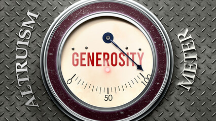 Generosity and Altruism that is hitting a full scale, showing a very high level of generosity, overload of it, too much of it. Maximum value, off the charts.  ,3d illustration