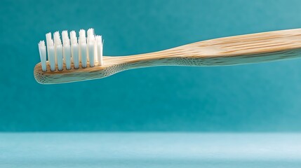 Bamboo toothbrush for teal background.