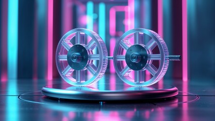 Ultra Realistic Dual Metal Gears on Futuristic Neon interface