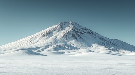 Majestic Snow-Capped Volcano Under Clear Blue Sky in Winter Landscape
