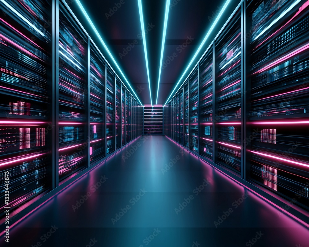Poster an infinite digital library where books are made of floating holographic code, knowledge streaming i
