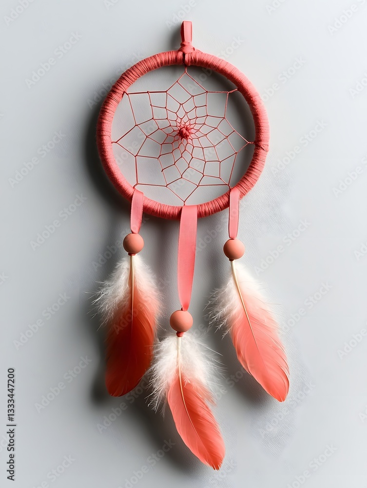 Poster delicate pink ribbon dreamcatcher representing the path to inner peace and self discovery intricate 