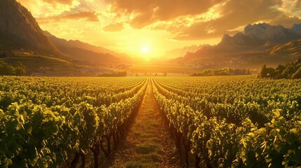 Fototapeta premium Golden Hour Vineyard Sunset Landscape Photography