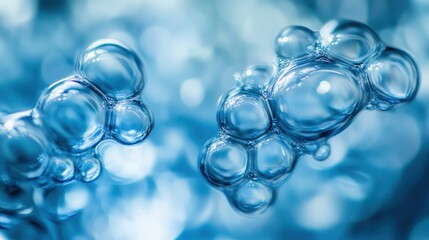 Abstract macro shot of blue bubbles tightly packed together, forming a luminous, fluid texture.