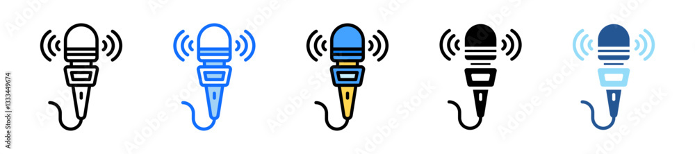 Poster microphone icon set multiple style collection