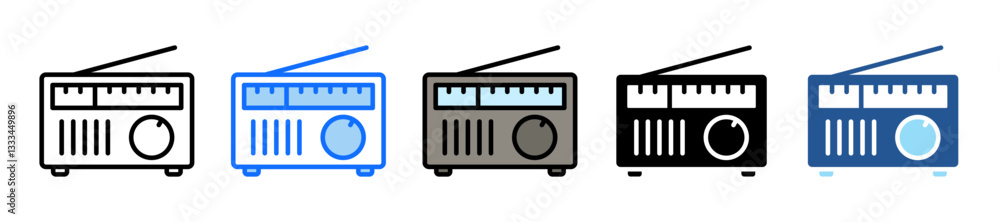 Poster radio icon set multiple style collection