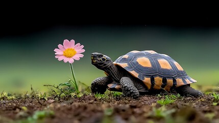 Tortoise Approaching Flower for Meadow.