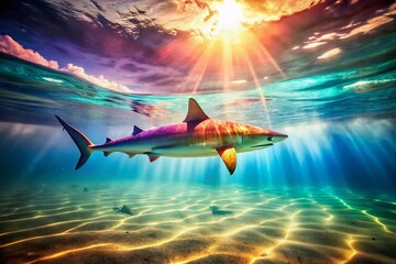 Naklejka premium Vintage Rainbow Shark: Retro Underwater Photography