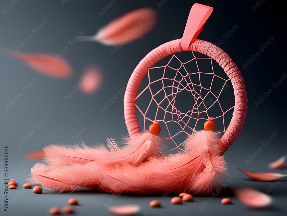 Poster dreamcatcher adorned with a delicate pink ribbon a reflection of the beauty in vulnerability and res
