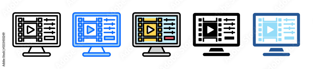 Poster video editing icon set multiple style collection