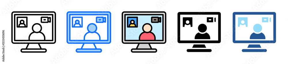Poster video call icon set multiple style collection
