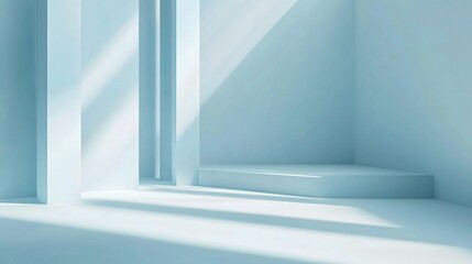 Fototapeta premium Minimalist Light Blue Room with Soft Shadows and Clean Lines