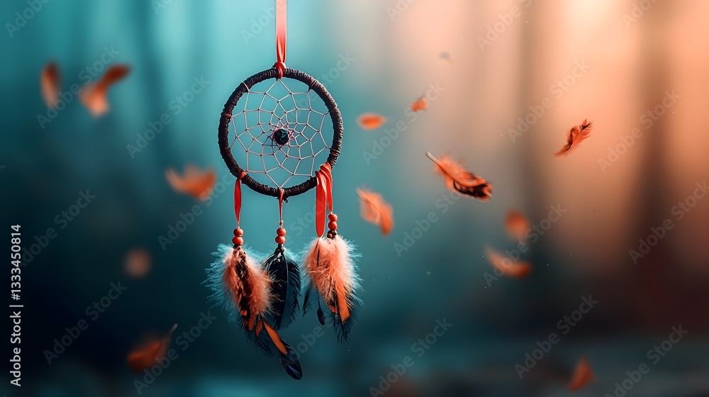 Aufkleber dreamcatcher with a delicate pink ribbon symbolizing the balance of strength and fragility intricate