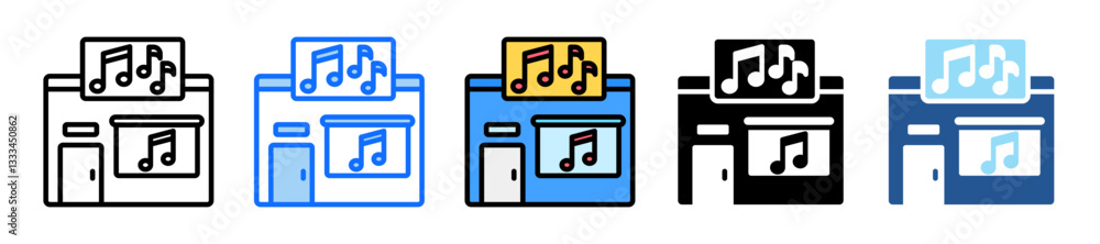Poster music studio icon set multiple style collection