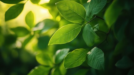Fototapeta premium Lush Green Leaves Radiating Freshness in a Summer Garden Setting