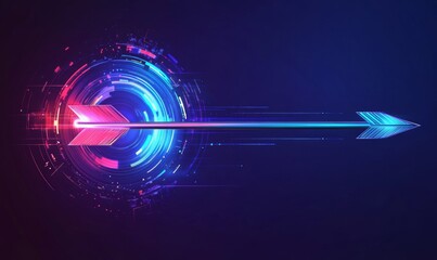 Futuristic arrow aiming at target, digital graphic